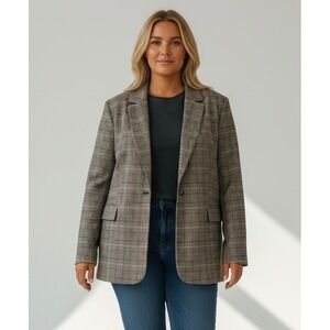 George Glen Check Brown Plaid Plus Size XXL‎ Single Button Blazer Jacket